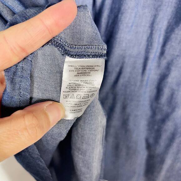 Ann Taylor Medium Blue Lightweight Chambray Puff Long Sleeve Button Down Blouse - Picture 9 of 10